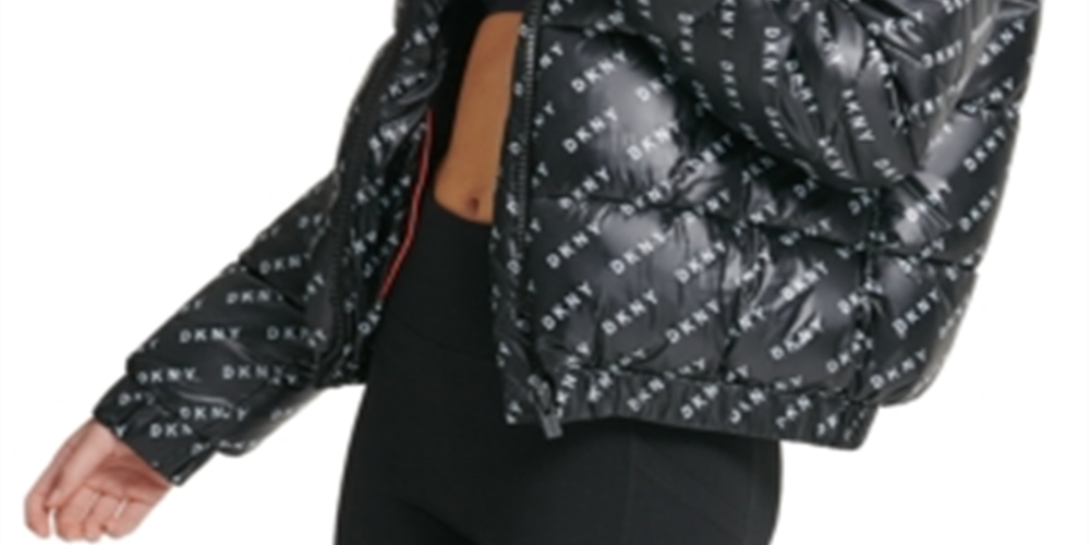 Jaqueta com capuz e estampa de logotipo DKNY feminina, preta, tamanho X-G