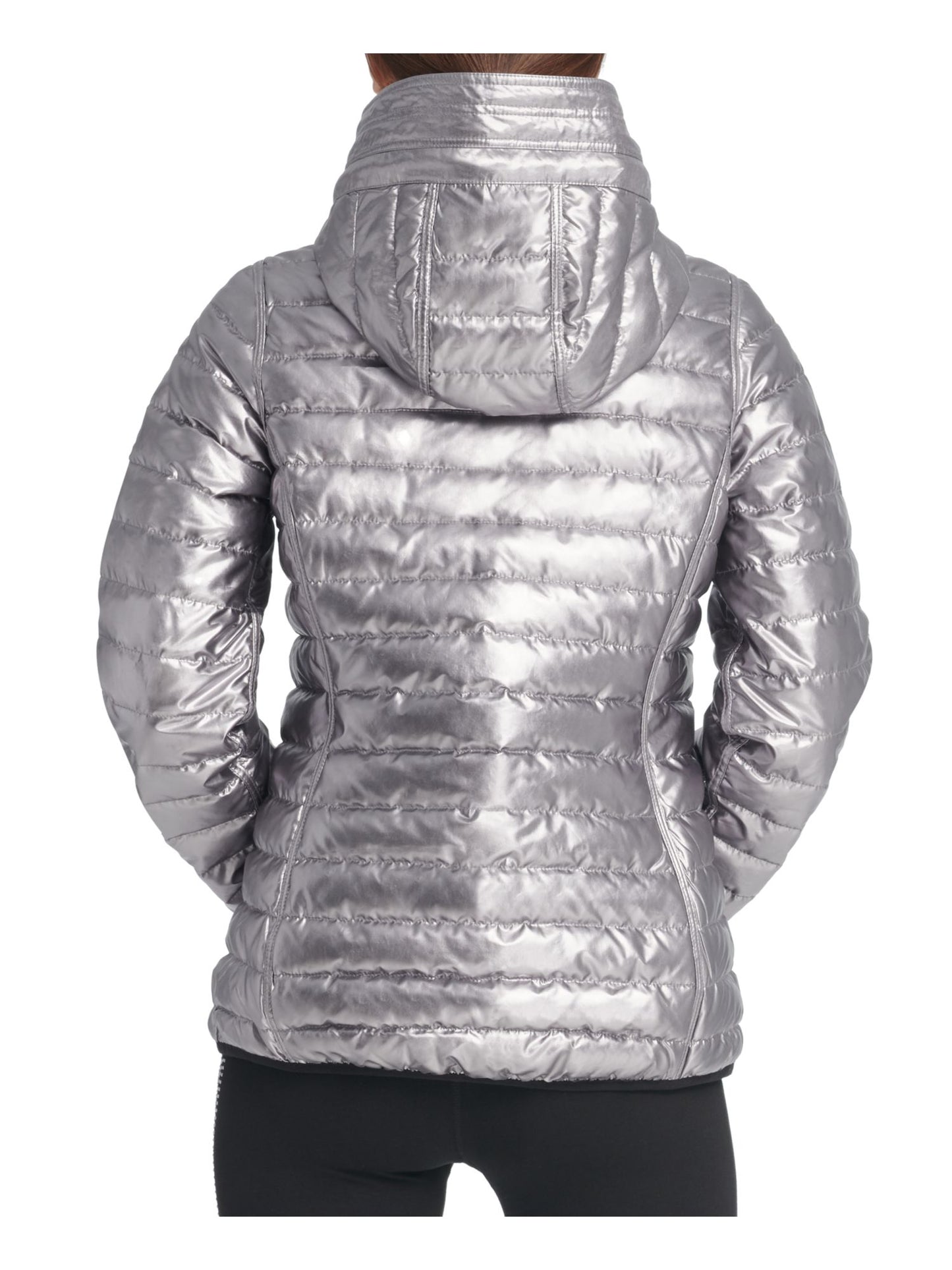 Jaqueta feminina DKNY com bolso e zíper, cinza, tamanho médio