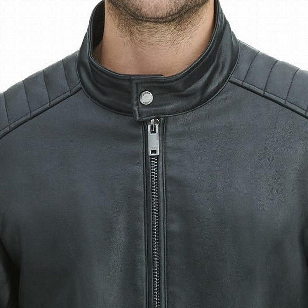 Jaqueta masculina DKNY de couro sintético para motocicleta, forrada e acolchoada, preta, tamanho extragrande