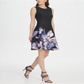 Vestido feminino floral DKNY Scuba Fit &amp; Flare, preto, tamanho 6