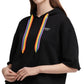 Moletom com capuz curto feminino DKNY Rainbow String, preto, tamanho médio
