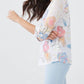 Fdj - Floral Tab Up Three Quarter Sleeve Blouse