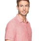 Camisa masculina Perry Ellis de linho liso, manga curta, chambray, vermelha, tamanho médio