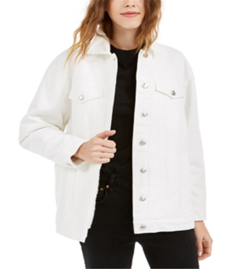 Jaqueta Trucker Jeans OAT Feminina com Forro de Sherpa Falso Branca Tamanho X-G