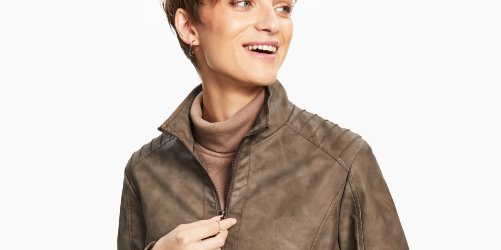 Jaqueta de couro sintético Jou Jou Junior's marrom tamanho médio