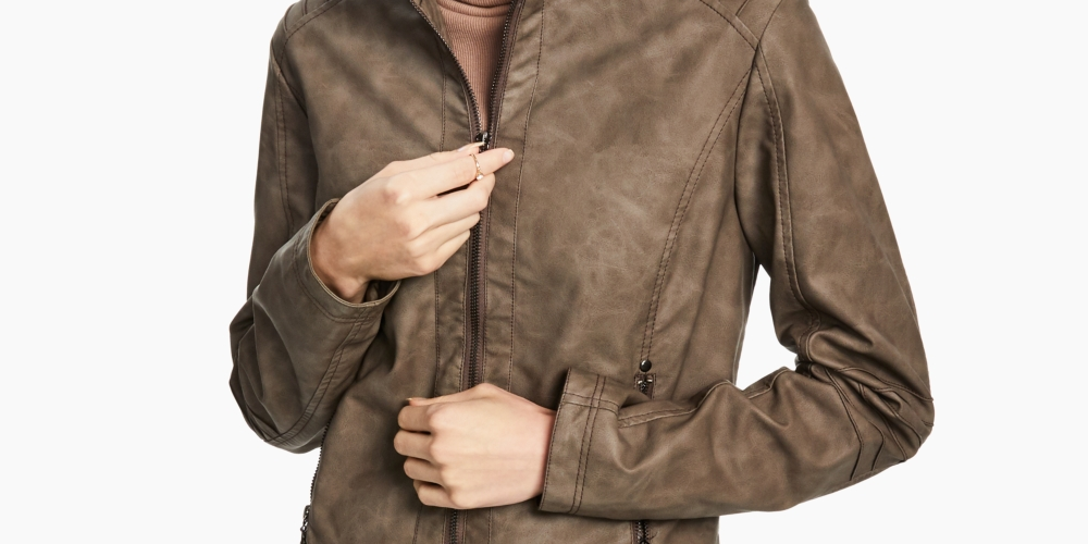 Jaqueta de couro sintético Jou Jou Junior's marrom tamanho médio