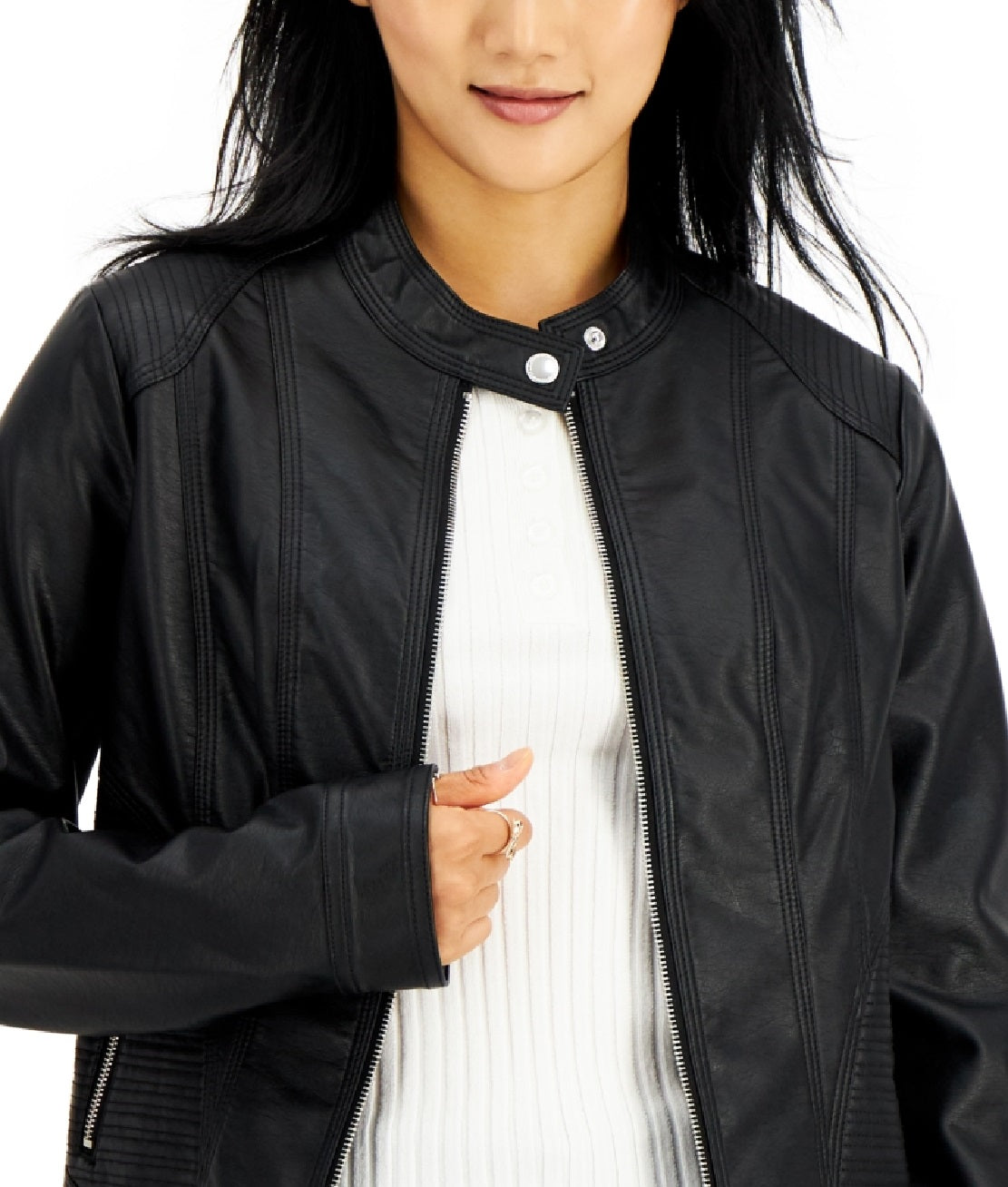 Jaqueta de couro sintético Jou Jou Junior, preta, tamanho pequeno