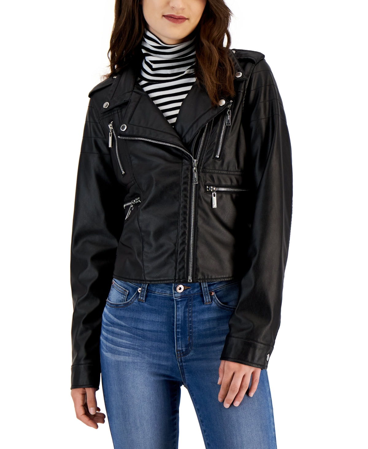 Jaqueta de couro sintético Jou Jou Junior's Moto, preta, tamanho extragrande