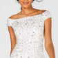 Vestido de coquetel feminino Adrianna Papell com decote ombro a ombro e miçangas, branco, tamanho 4