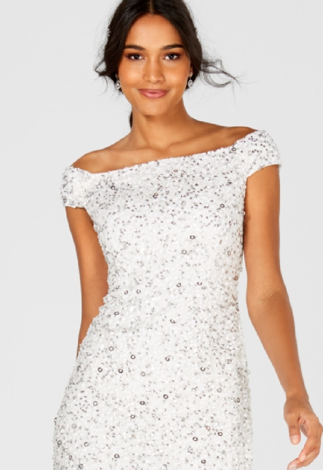 Vestido de coquetel feminino Adrianna Papell com decote ombro a ombro e contas, tamanho 6