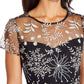 Vestido feminino Adrianna Papell com decote ilusão bordado, azul, tamanho 14