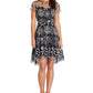 Vestido feminino Adrianna Papell com decote ilusão bordado, azul, tamanho 14