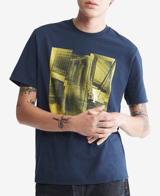 Camiseta Calvin Klein Masculina Estampada Brooklyn Bridge Azul Tamanho Grande