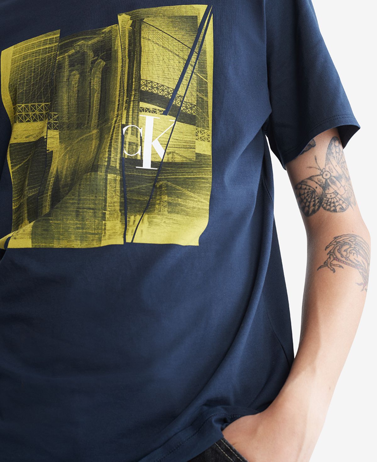 Camiseta Calvin Klein Masculina Estampada Brooklyn Bridge Azul Tamanho Grande