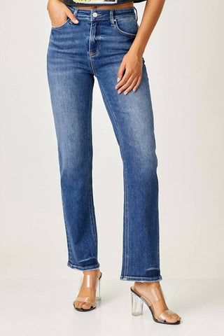 Risen - Calça Jeans Slim Relaxed Straight de Cintura Média