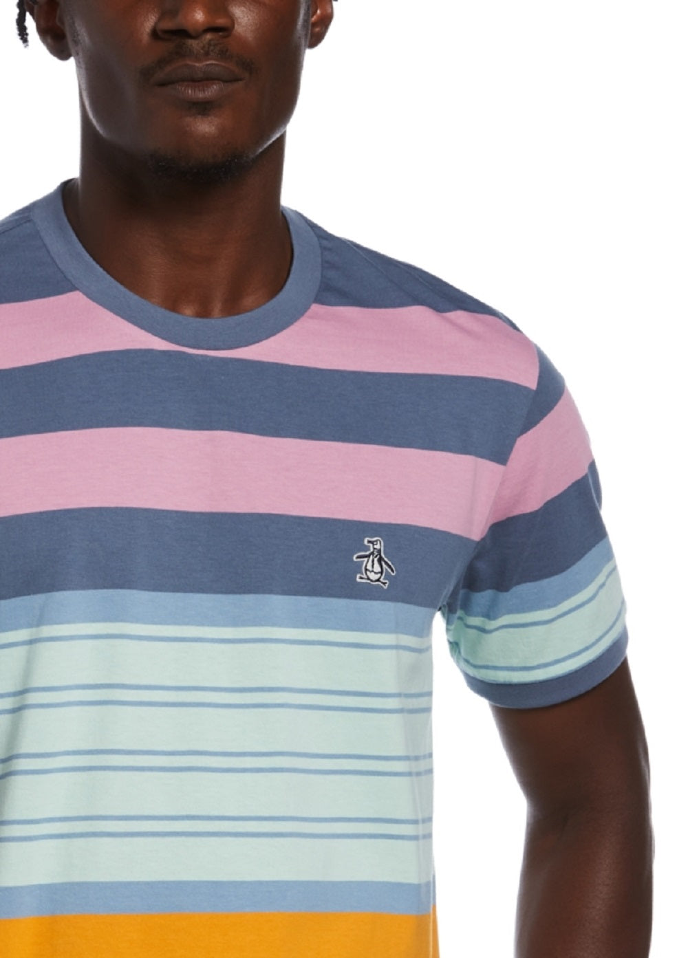 Camiseta masculina original Penguin com listras projetadas, azul, tamanho extragrande
