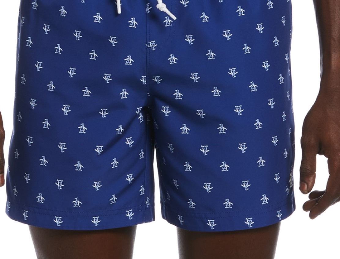 Shorts de banho masculino original Penguin Pete Print azul tamanho médio