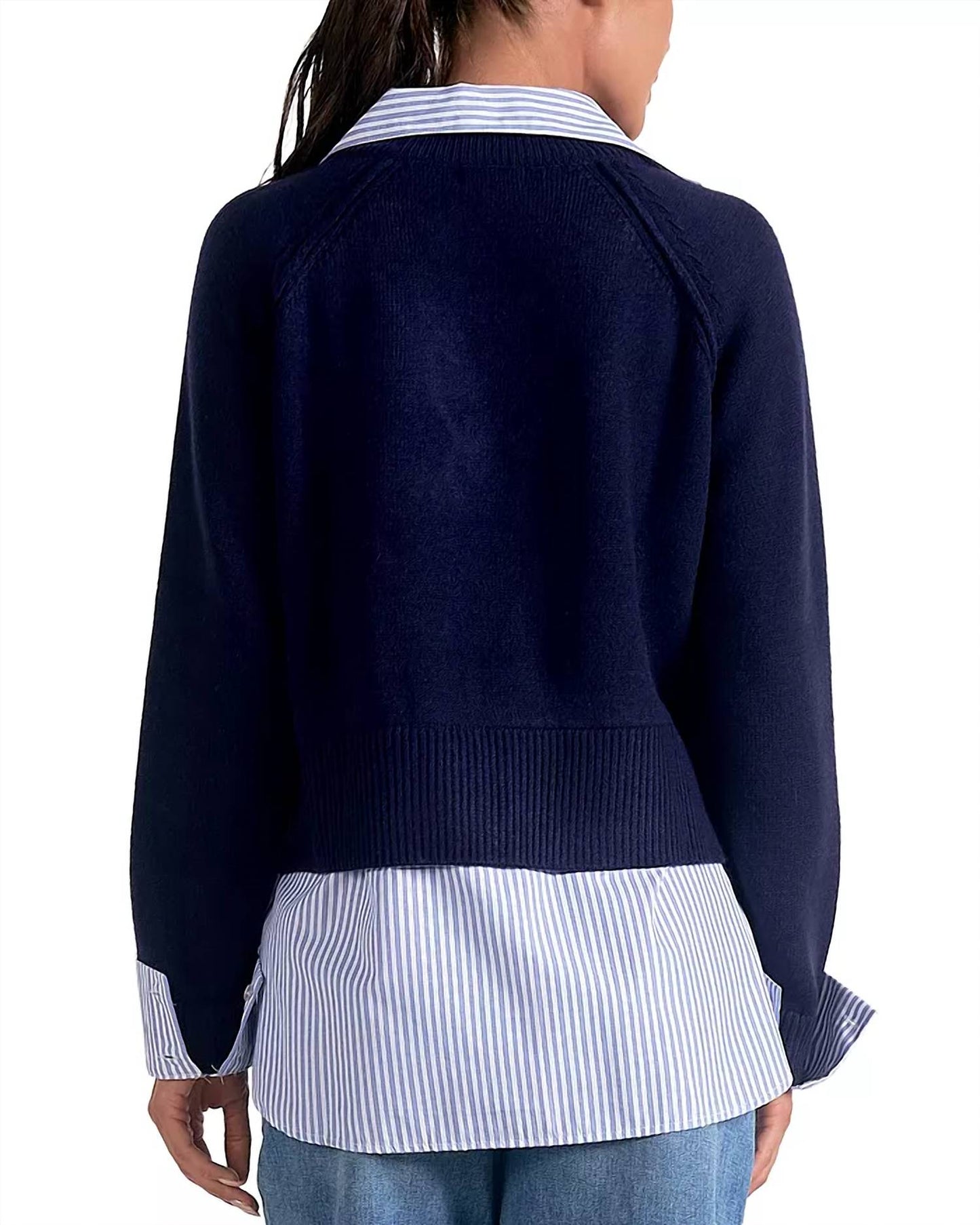 Elan - Stevie Layered Sweater/Striped Shirt Combo