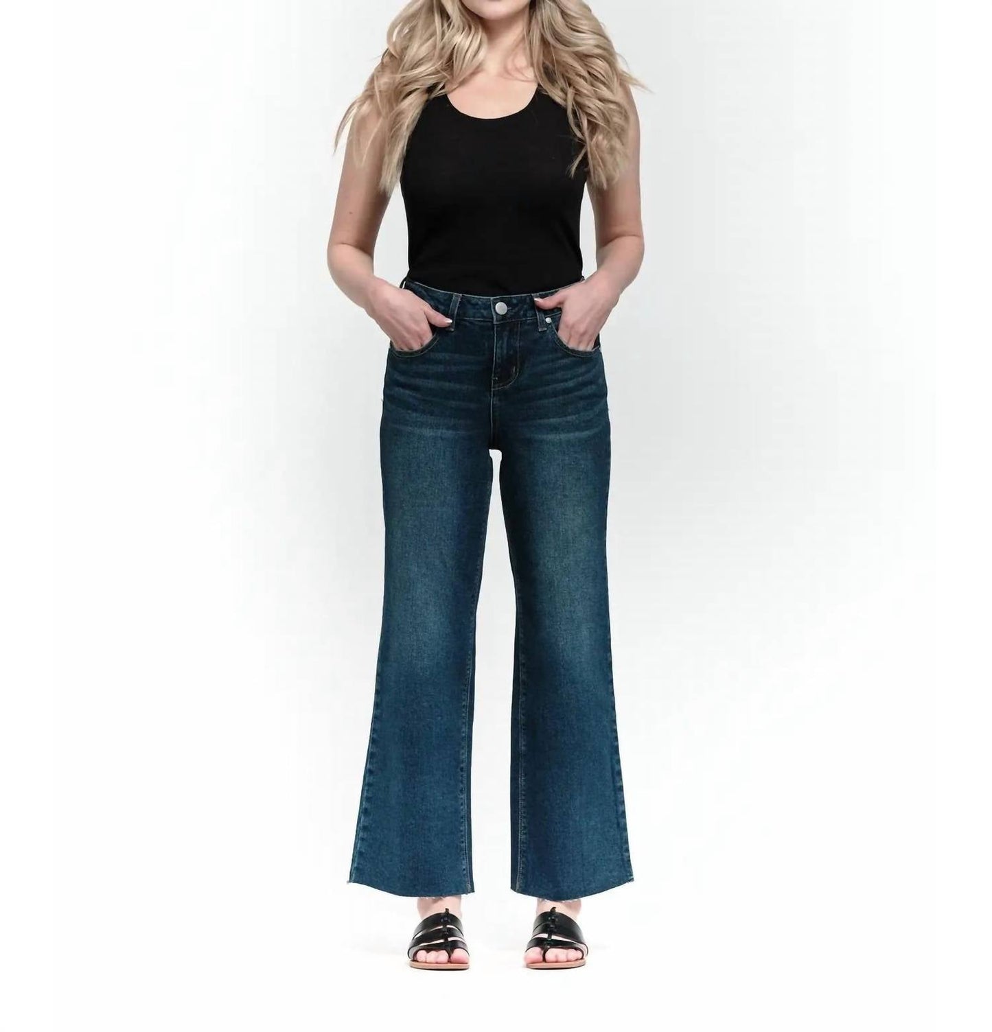 1822 Denim - Raw Hem Wide Leg Crop Jeans