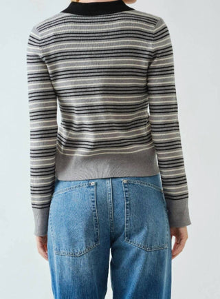 Aaron & Amber - Timeless Striped Rib Knit Polo Sweater