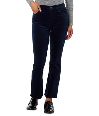 Calça Jeans Flare Slim de Veludo de Cintura Alta 7 For All Mankind Azul