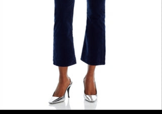 Calça Jeans Flare Slim de Veludo de Cintura Alta 7 For All Mankind Azul