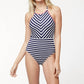 Tommy Bahama - Breton Stripe High Neck Tie Back One Piece Swimsuit