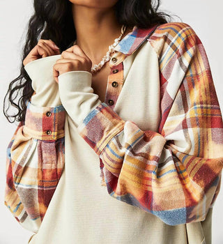 Free People - Blusa térmica Isabel com manga xadrez