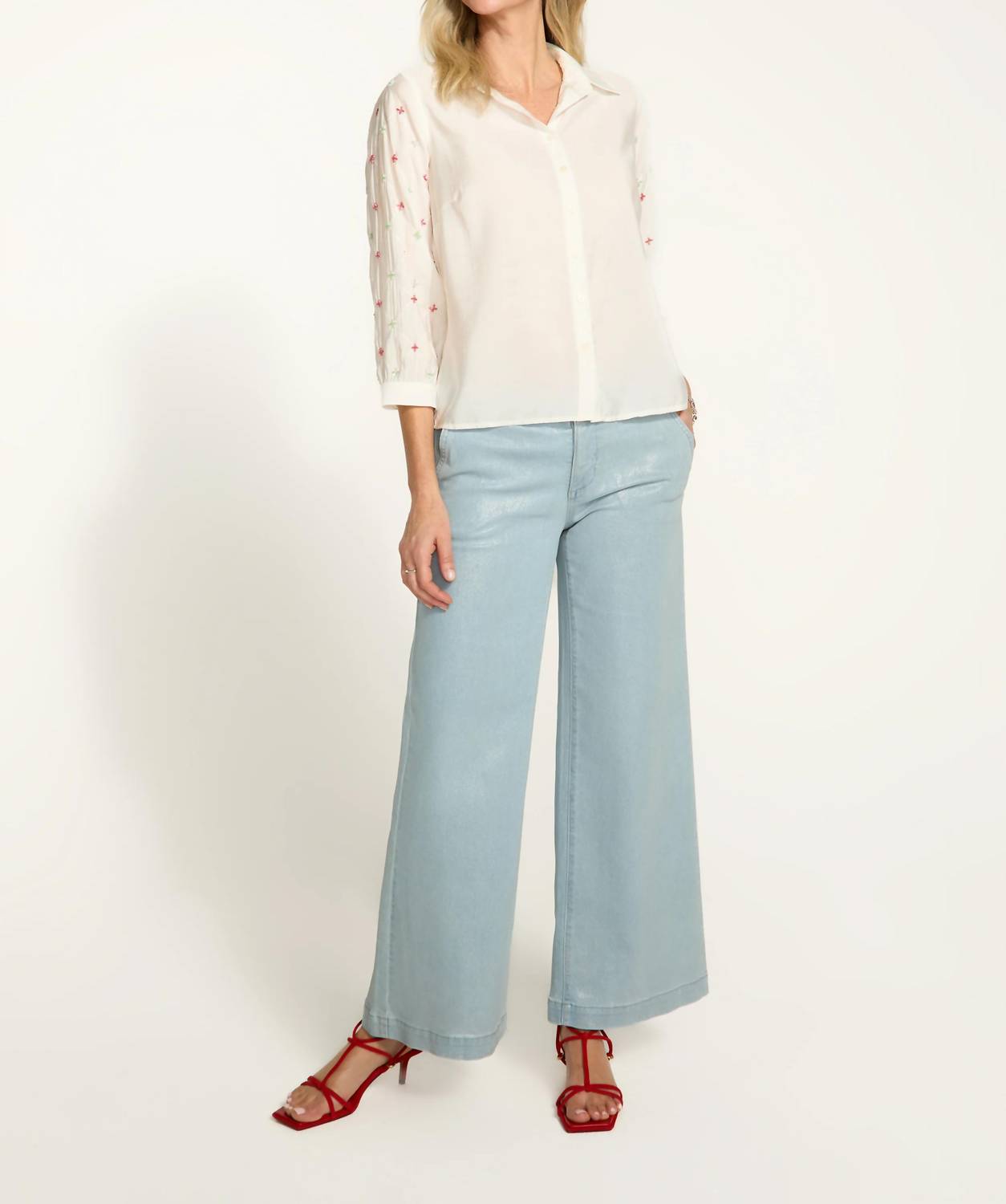 Fdj - Embellished Sleeve Shirt, White