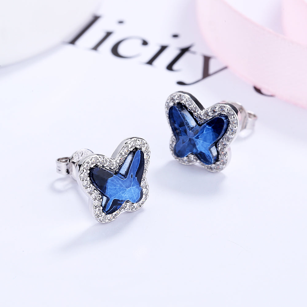 Brincos de pino em forma de borboleta em prata esterlina