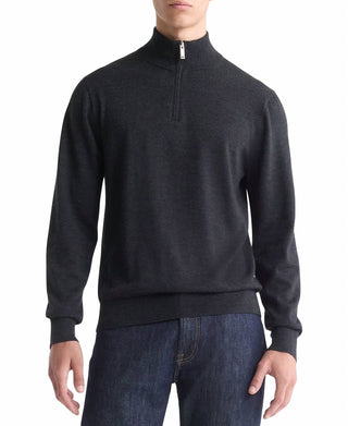 Calvin Klein - Suéter com zíper em mistura de lã merino fina e 1/4