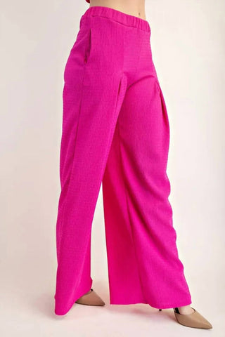 Trendsi - Calça Celeste Texturizada de Perna Larga com Bolsos