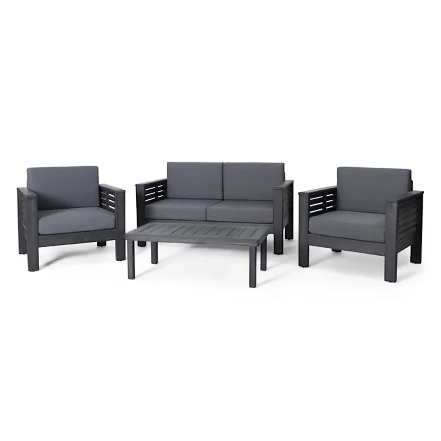 Acacia Wood Loveseat and Coffee Table Set with Cushions
