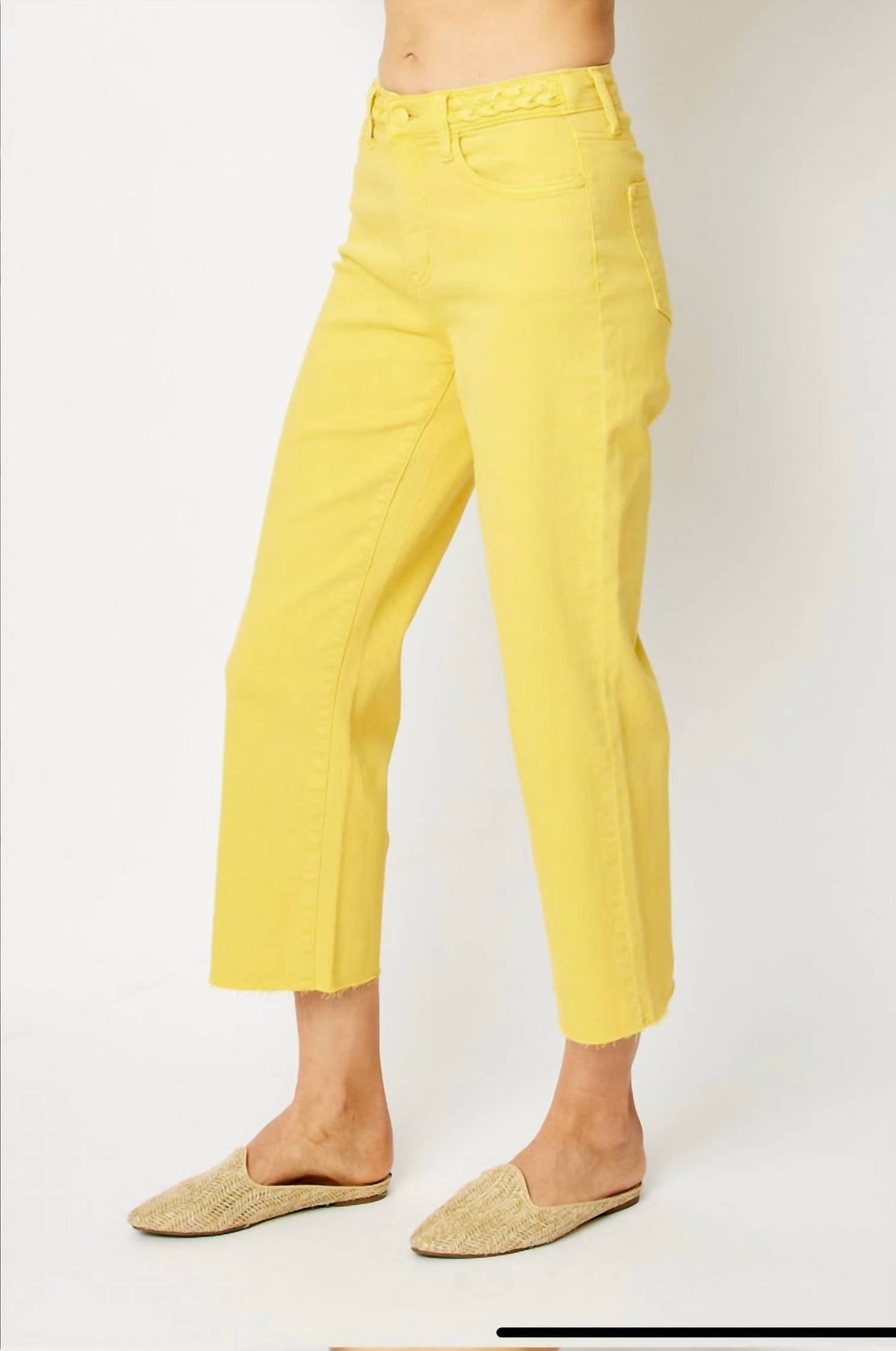 Judy Blue - High-waist Garment Dyed Braided Crop Jeans