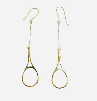 Love Love Tennis - Brincos de ouro maciço com raquete de tênis feminina