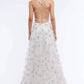 Vienna Prom - Floral Plunging V-neckline A-line Long Gown