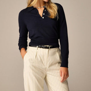 J.Crew - Camisa polo de manga comprida em mistura de cashmere leve