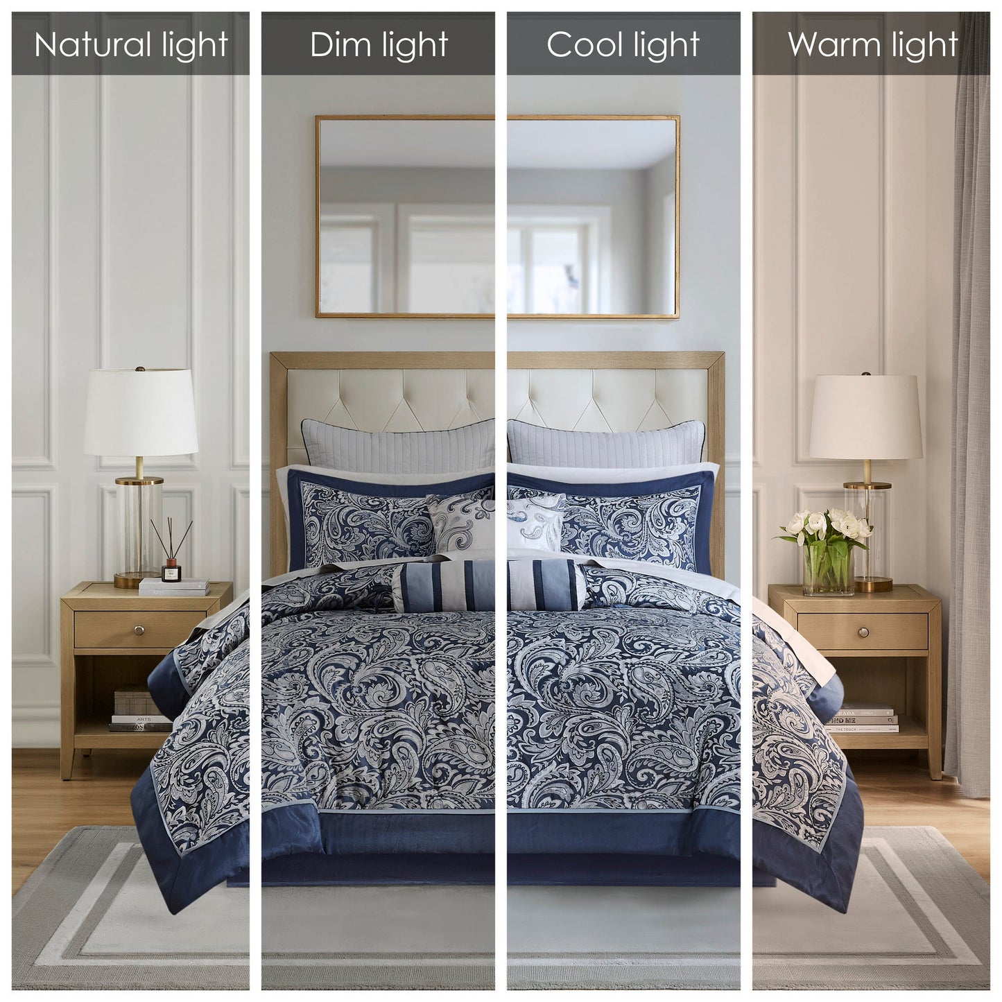 12 Piece Comforter Set with Cotton Bed Sheets Navy Cal King