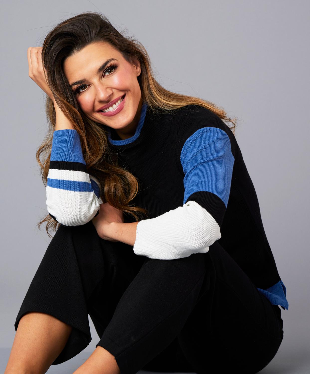 Angel Apparel - Stripe Sleeve Mock Neck Sweater