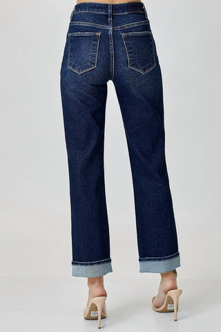 Risen - Calça Jeans Reta Crossover de Cintura Alta