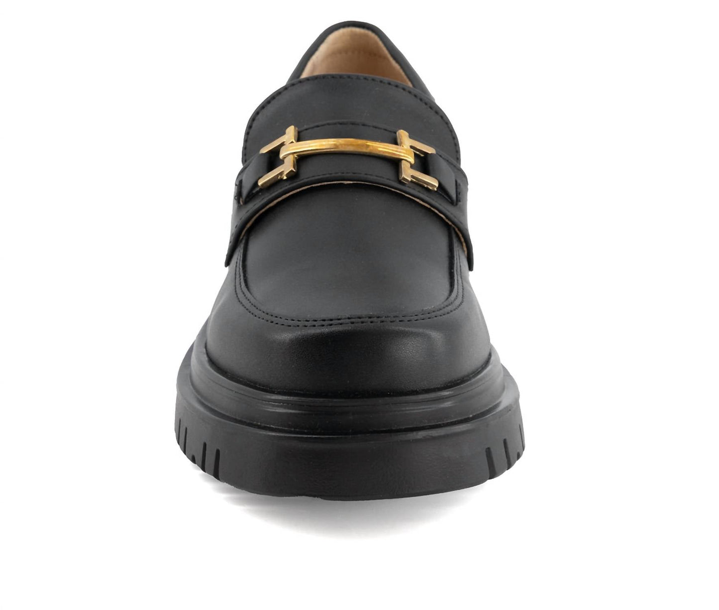 Andrea - Women's Black Penny Loafers With Golden Ornament