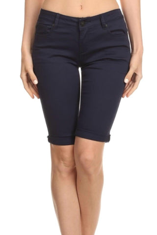 Enjean - Women's Classic Rolled Solid Bermuda Shorts