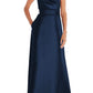 Alfred Sung Off the Shoulder Satin Gown in Midnight, Size 12