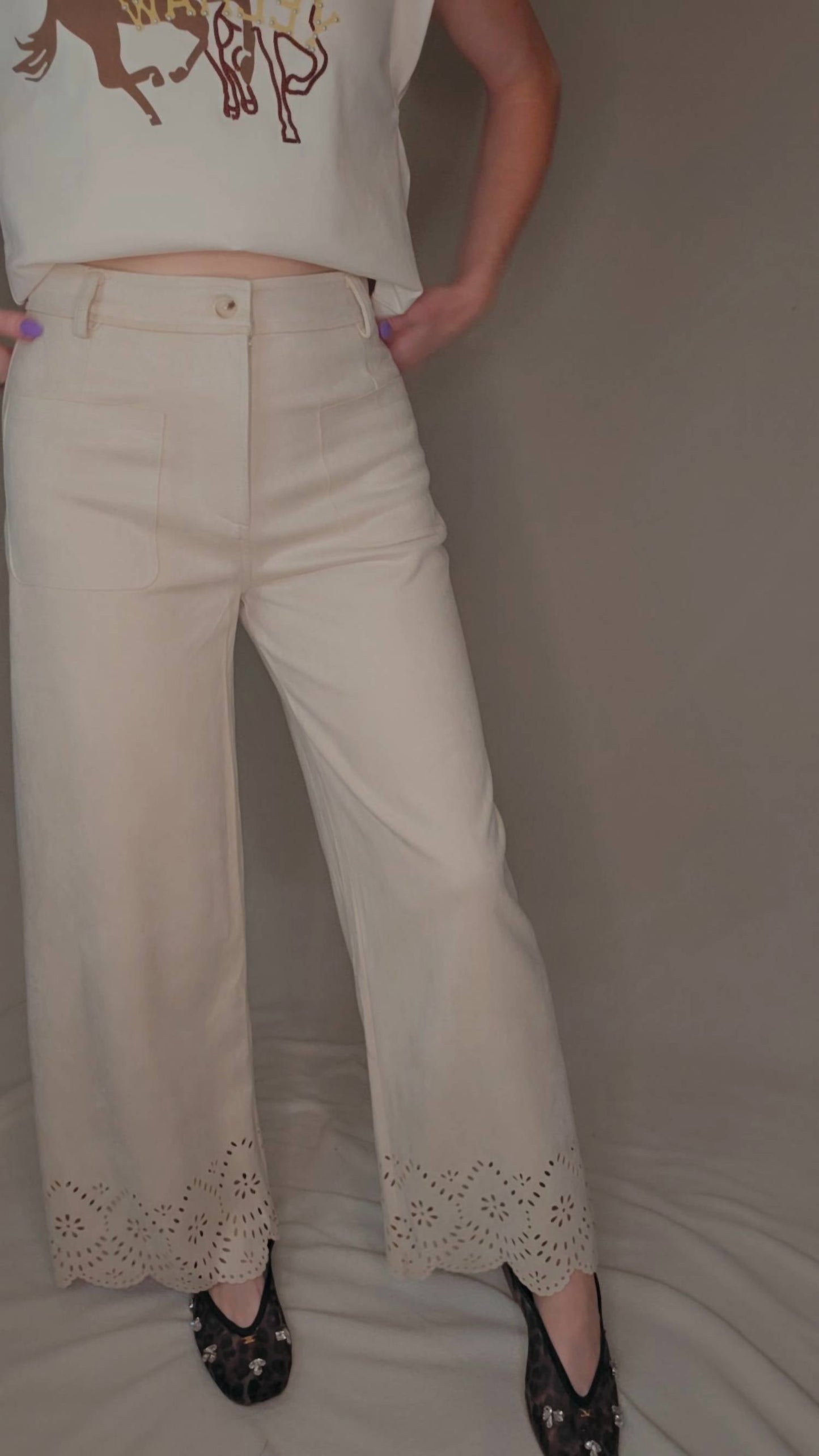 Allie Rose - Suede Laser Cut Wide Leg Pants