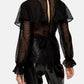 Topshop - Dotted Sheer Chiffon Ruffle Waist Tie Blouse