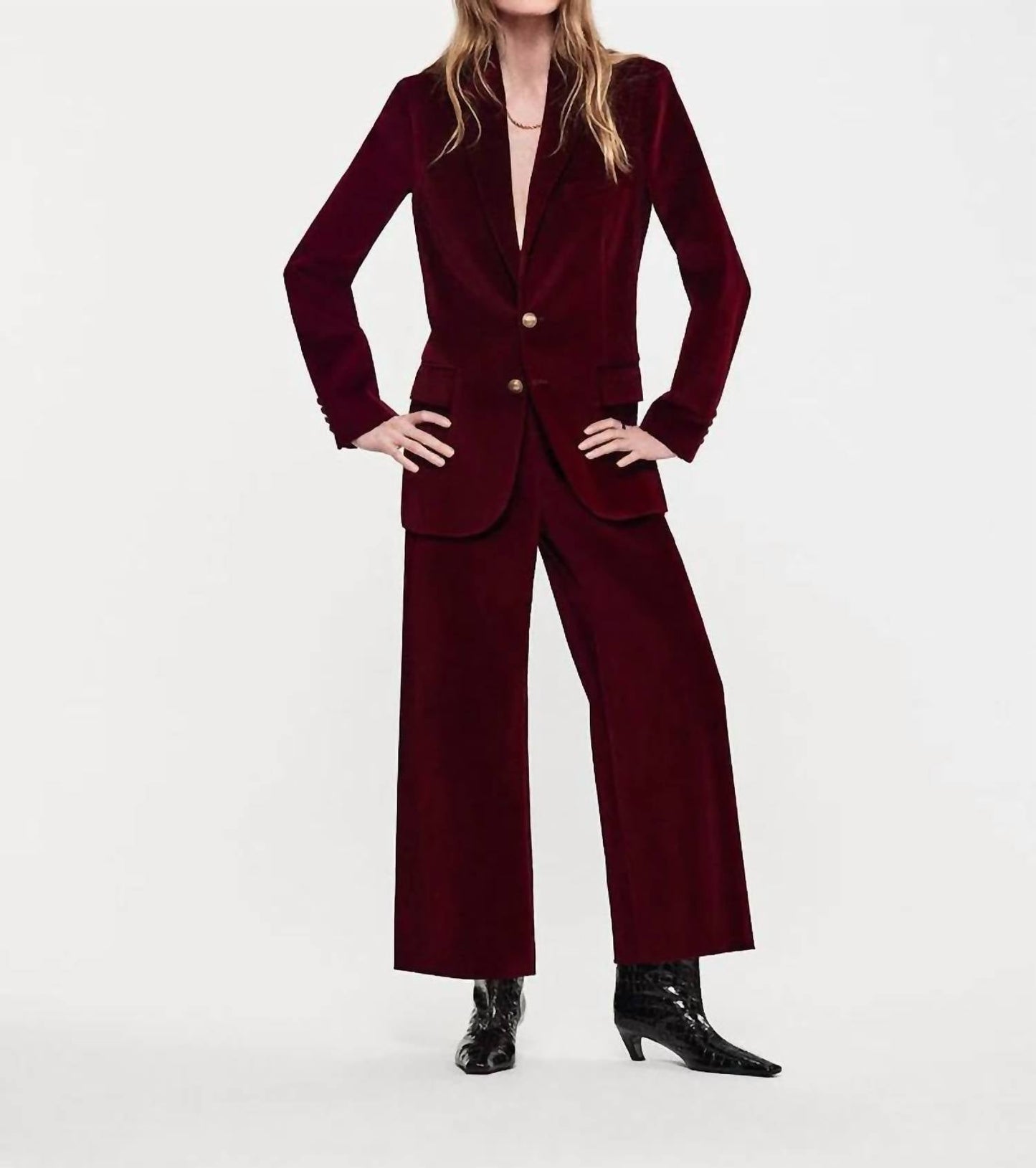Frame - Cropped Velvet Wide Leg Pant