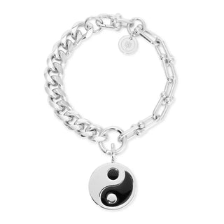 Eklexic - Pulseira feminina de corrente dupla com pingente grande de esmalte Yin Yang