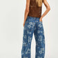 Free People - Good Luck Printed Barrel Jeans