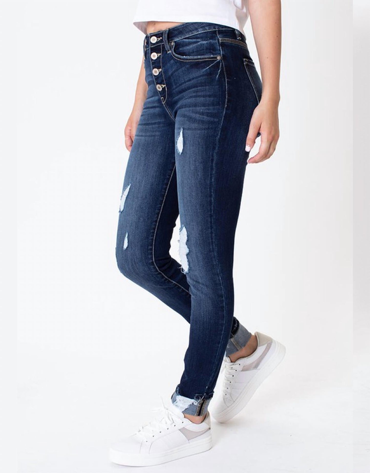 Kancan - High Rise 4-button Super Skinny Distressed Jean