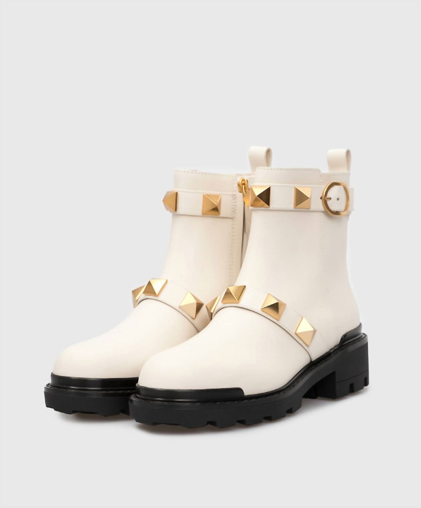 Valentino Garavani - Botas femininas de couro com tachas romanas
